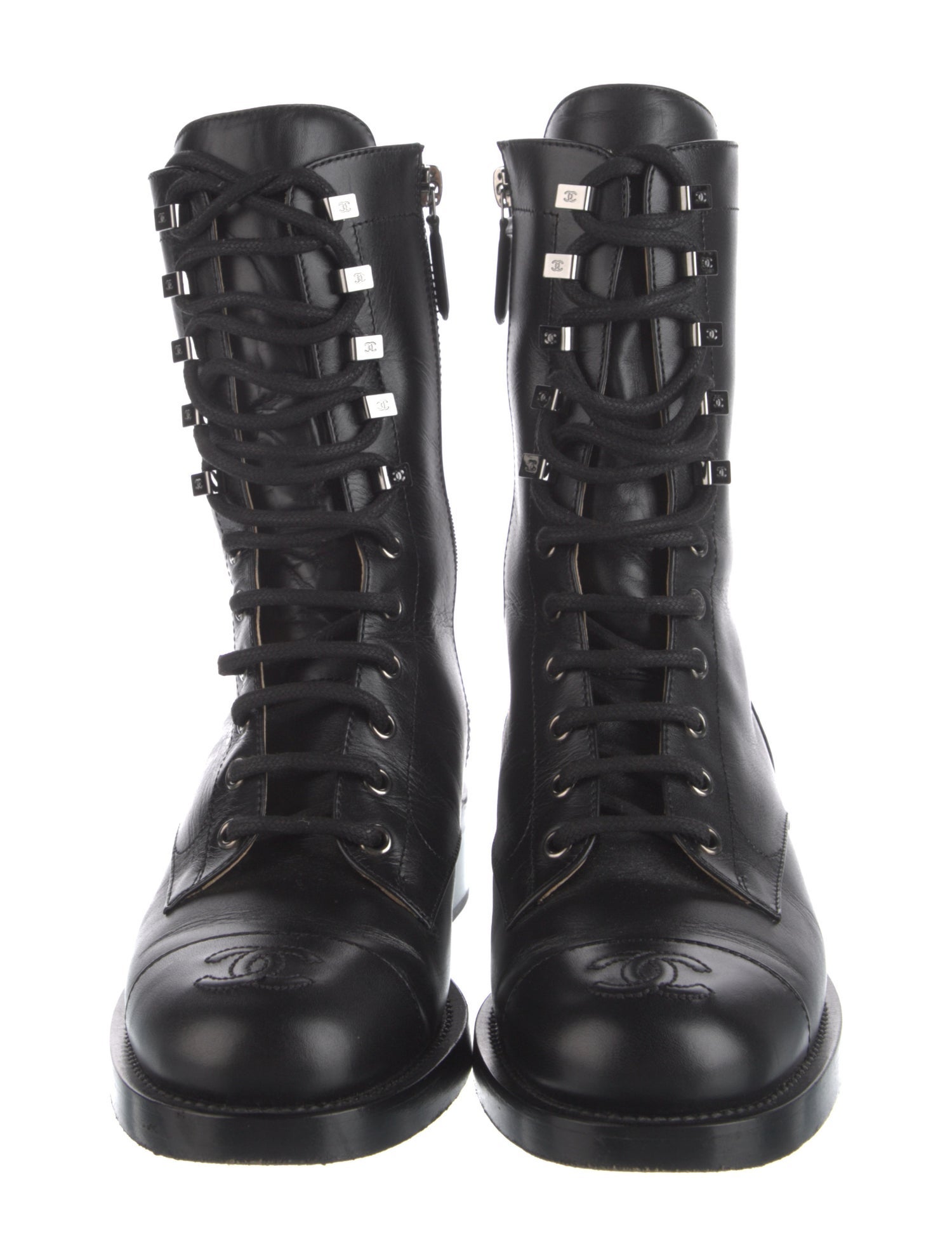 Chanel Interlocking CC Logo Calfskin Combat Boots
